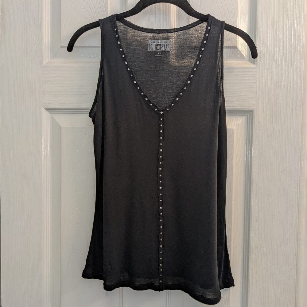 Converse One Star XS Sheer black tank top with metal studs